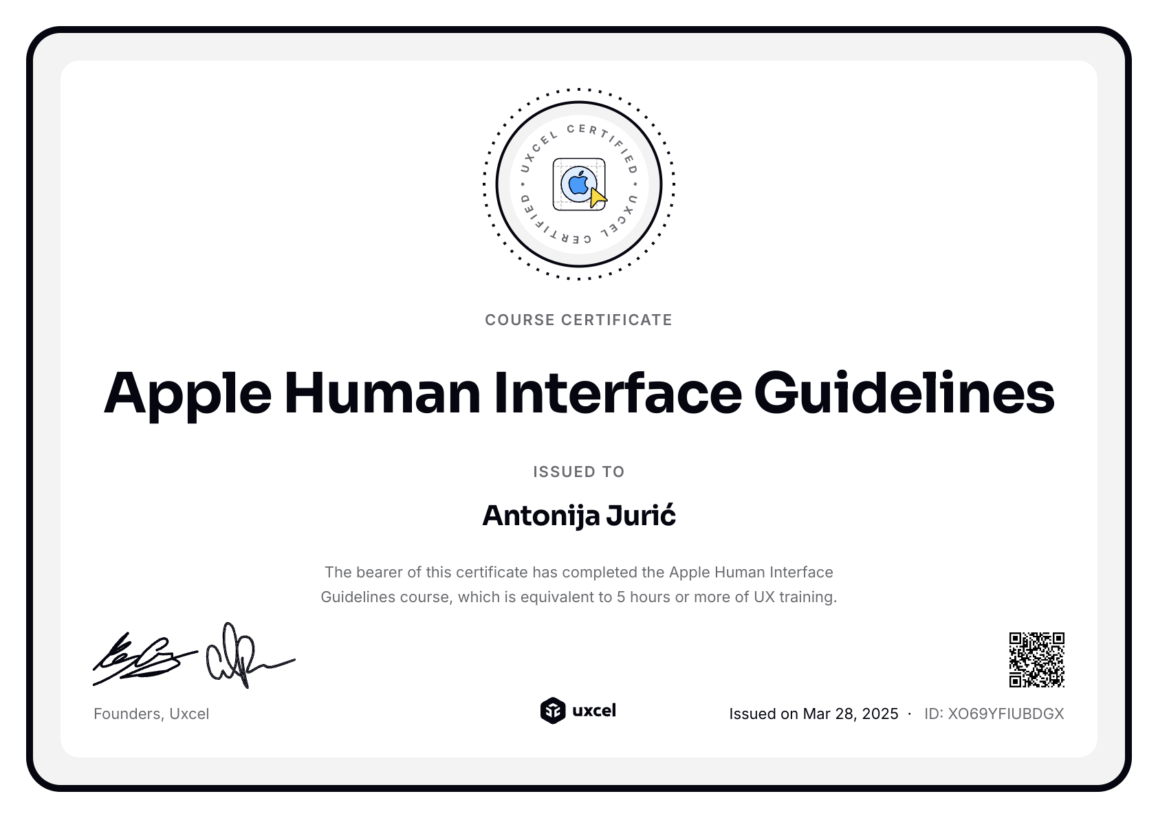 Antonija Jurić's certificate